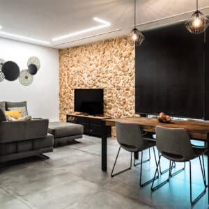 pared piedra salon moderno timanfaya castaño