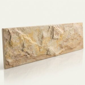 Azulejo cerámico efecto piedra Pafos beige con textura rugosa para revest