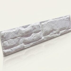 Azulejo cerámico blanco con textura de piedra ideal para revestimiento pared exterior.