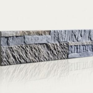 Pieza rectangular de piedra gris con textura rugosa y veta irregular, de color gris oscuro y claro con acabado mate.