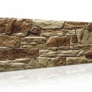 Panel rectangular de revestimiento pared exterior imitación piedra ocre.