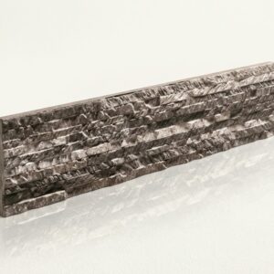 Pieza de cerámica gris con textura de piedra apilada para revestimiento de pared exterior.