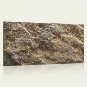 Pieza rectangular de piedra Volterra beige con textura rugosa y vetas oscuras, acabado natural.